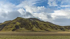 Europe, Iceland. View of the volcanic hills and moss covered lava of the Landmannalaugar Europe, Iceland. View of the volcanic hills and moss covered lava of the Landmannalaugar