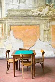 <b class=qtipBold><figcaption>Europe, Italy</figcaption></b><br>Europe, Italy, Campania (Sorrento Peninsula) Sorrento: Table & Wall at the 15th century Sedile Dominova Social Club<br><em>© Copyright WALTER BIBIKOW / DANITA DELIMONT, AGENT</em> Europe, Italy