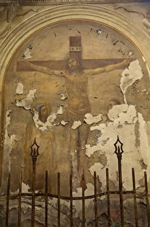 Images Dated 22nd May 2010: Europe; Italy; Lucca; Weathered Fresco in Lucca Depicting Jesus Crucifixion