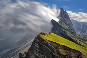 Europe, Italy, Seceda. Windswept clouds in the Dolomites. Dolomites, Val Gardena Europe, Italy, Seceda. Windswept clouds in the Dolomites. Dolomites, Val Gardena