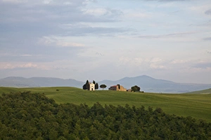 Europe; Italy; Tuscany; Spring Wheat Fields with The Famous Tuscan Chapel Madonna Europe; Italy; Tuscany; Spring Wheat Fields with The Famous Tuscan Chapel Madonna