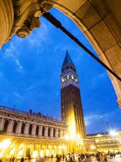Images Dated 21st October 2013: Europe; Italy; Venice; Evening view of Bell Tower at San Marco Square