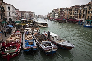 Europe; Italy; Venice; Venice Wine and Goods Delivery Boats on the Grand Canal Europe; Italy; Venice; Venice Wine and Goods Delivery Boats on the Grand Canal