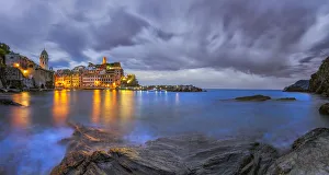Europe, Italy, Vernazza. Sunset on town. Credit as: Jim Nilsen / Jaynes Gallery Europe, Italy, Vernazza. Sunset on town. Credit as: Jim Nilsen / Jaynes Gallery
