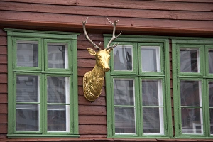 Europe, Norway, Bergen. Bryggen facade deer, a UNESCO World Heritage Site Europe, Norway, Bergen. Bryggen facade deer, a UNESCO World Heritage Site