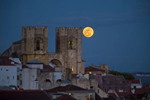 Europe, Portugal, Lisbon. Lisbon Cathedral and full moon Europe, Portugal, Lisbon. Lisbon Cathedral and full moon