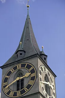 Images Dated 5th October 2004: Europe, Switzerland, Zurich. St. Peters Church. Clock tower and clock face