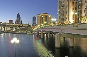 Evening lighting Harbor Island bridge on Garrison Channel downtown 2008, Tampa Florida Evening lighting Harbor Island bridge on Garrison Channel downtown 2008, Tampa Florida