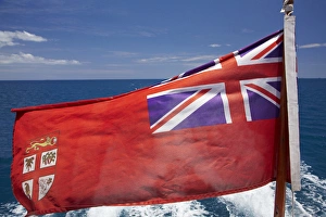 Fiji Merchant Ensign flag on Malolo Cat passenger ferry, Mamanucca Islands, near Nadi Fiji Merchant Ensign flag on Malolo Cat passenger ferry, Mamanucca Islands, near Nadi