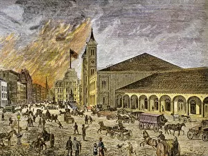 Fire in the city of Providence in 1886. The Exchange building on the right