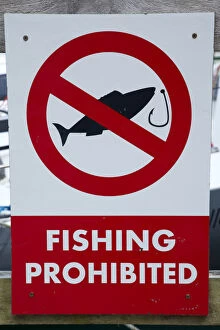 No fishing sign, Chaffers Marina, Wellington, North Island, New Zealand