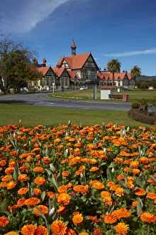 Flower beds and Bath House (Rotorua Museum), Government Gardens, Rotorua, North Island Flower beds and Bath House (Rotorua Museum), Government Gardens, Rotorua, North Island