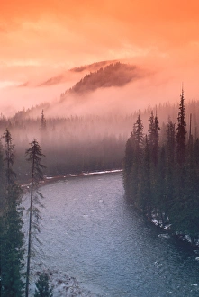 Foggy and misty mountains in central Idaho. Selway River at Lowell Idaho along US-12 Foggy and misty mountains in central Idaho. Selway River at Lowell Idaho along US-12