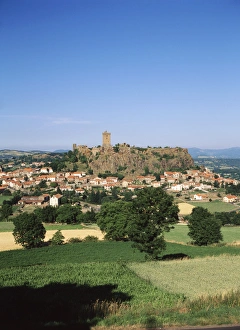 France, Haute-Loire, Polignac, View of fortress with town France, Haute-Loire, Polignac, View of fortress with town