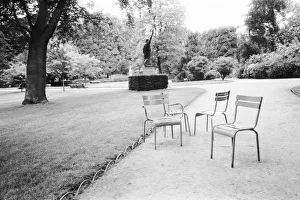 FRANCE, Paris: Luxembourg Gardens Statue of Liberty & Park Chairs FRANCE, Paris: Luxembourg Gardens Statue of Liberty & Park Chairs