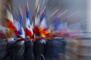 France, Paris. Military ceremony with flags at the Arc de Triomphe France, Paris. Military ceremony with flags at the Arc de Triomphe