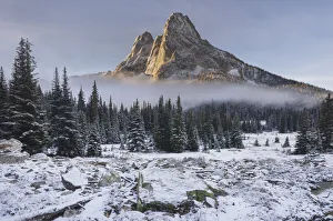 Fresh autumn snow on Liberty Bell Mountain and meadows of Washington State Pass Fresh autumn snow on Liberty Bell Mountain and meadows of Washington State Pass
