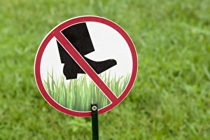 Georgia, Mtskheta. A warning notice to keep off the grass Georgia, Mtskheta. A warning notice to keep off the grass