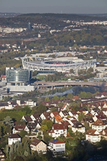 Germany, Baden-Wurttemburg, Stuttgart-Unter-Turkheim, elevated view of Mercedes-Benz Germany, Baden-Wurttemburg, Stuttgart-Unter-Turkheim, elevated view of Mercedes-Benz