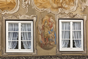 Germany, Bavaria, Bad Tolz, Marktstrasse, pedestrian street, building details Germany, Bavaria, Bad Tolz, Marktstrasse, pedestrian street, building details