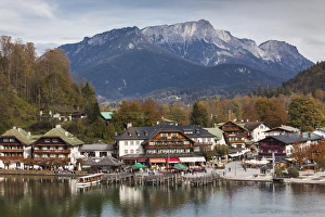 Germany, Bavaria, Konigsee, village by Konigsee Lake, elevated viillage view, fall Germany, Bavaria, Konigsee, village by Konigsee Lake, elevated viillage view, fall