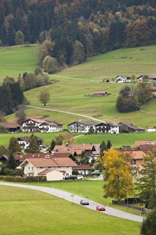 Germany, Bavaria, Ruhpolding, town elevated view, fall Germany, Bavaria, Ruhpolding, town elevated view, fall