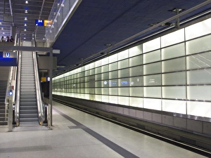 Germany, Berlin: Postdamer Platz train and subway station, platform Germany, Berlin: Postdamer Platz train and subway station, platform