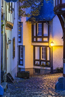 Germany, Hesse, Limburg an der Lahn, traditional half-timbered building, dawn Germany, Hesse, Limburg an der Lahn, traditional half-timbered building, dawn