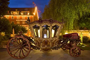 Germany, Lindau Island, Lake Constance. Victorian ornate carriage in front of hotel at Germany, Lindau Island, Lake Constance. Victorian ornate carriage in front of hotel at