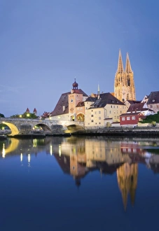Germany, Regensburg, Old Town Skyline with St. Peters Cathedral & Danube River Germany, Regensburg, Old Town Skyline with St. Peters Cathedral & Danube River