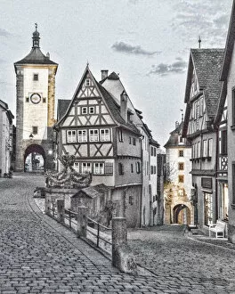 Germany, Rothenburg ob der Tauber, Ploenlein Triangular Place, Digitally Altered