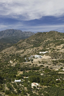 GREECE-CRETE-Lasithi Province-Agias Fotias: Tourist Hotels and Mount Thryptis GREECE-CRETE-Lasithi Province-Agias Fotias: Tourist Hotels and Mount Thryptis