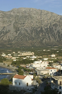 GREECE-CRETE-Lasithi Province-Pachia Ammos: Coastal Village View and Mt. Orno / Late GREECE-CRETE-Lasithi Province-Pachia Ammos: Coastal Village View and Mt. Orno / Late