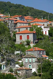 GREECE, Northeastern Aegean Islands, LESVOS (Mytilini), Sykaminia: Hillside Town View GREECE, Northeastern Aegean Islands, LESVOS (Mytilini), Sykaminia: Hillside Town View