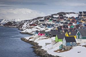 Greenland, Nuuk, city skyline with Sermitsiaq Mountain Greenland, Nuuk, city skyline with Sermitsiaq Mountain