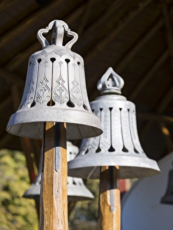 Hajduszoboszlo, the collection of bells, the landmark of the spa town in the hungarian Hajduszoboszlo, the collection of bells, the landmark of the spa town in the hungarian