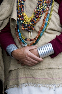 Hari Village near Ziro, Arunachal Pradesh State, northeast India, a womans folded hands Hari Village near Ziro, Arunachal Pradesh State, northeast India, a womans folded hands