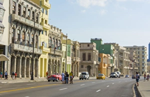 Havana Cuba main street at Capital with old colorful buildings and traffic Habana Havana Cuba main street at Capital with old colorful buildings and traffic Habana