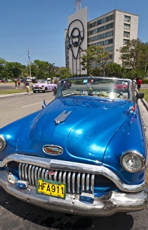 Havana Habana Cuba old classic American cars in Revolution Square and Cienfuegos Havana Habana Cuba old classic American cars in Revolution Square and Cienfuegos