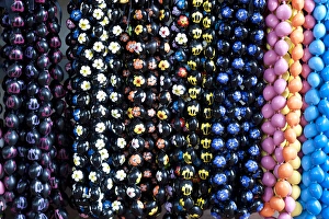Hawaiian lei or necklaces display at market place Hawaiian lei or necklaces display at market place