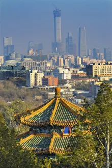Hazy Zhoushan Pagoda Jingshan Park Skyscrapers Skyline Beijing, China Hazy Zhoushan Pagoda Jingshan Park Skyscrapers Skyline Beijing, China