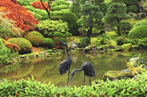 Heron Sculptures in the Portland Japanese Garden, Portland Japanese Garden, Portland Heron Sculptures in the Portland Japanese Garden, Portland Japanese Garden, Portland