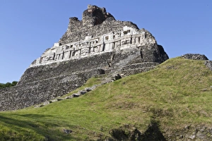 Hieroglyphs on a wall facade of El Castillo pyramid, Xunantunich ancient site, Cayo district Hieroglyphs on a wall facade of El Castillo pyramid, Xunantunich ancient site, Cayo district