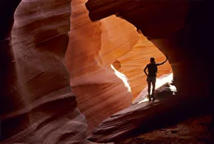 Hiking in the Corkscrew section of Antelope Canyon on the Navajo Nation in northern Hiking in the Corkscrew section of Antelope Canyon on the Navajo Nation in northern