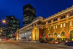 Historic Canadian Pacific Railway building at duskin Vancouver, British Columbia, Canada Historic Canadian Pacific Railway building at duskin Vancouver, British Columbia, Canada