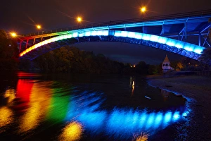 Historic Victoria Bridge (1910) at night, Waikato River, Hamilton, Waikato, North Island Historic Victoria Bridge (1910) at night, Waikato River, Hamilton, Waikato, North Island