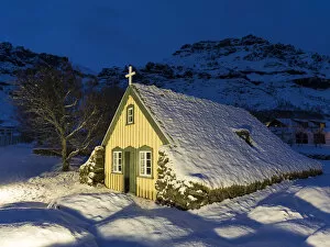 Vatnajokull Gallery: Hofskirkja, the historic church of village Hof near Vatnajoekull NP during winter