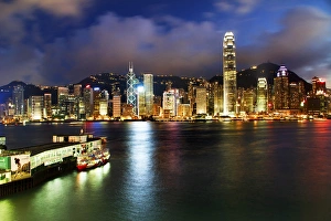 Hong Kong Harbor at Night from Kowloon Star Ferry Reflection Hong Kong Harbor at Night from Kowloon Star Ferry Reflection
