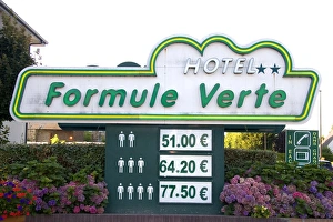 Hotel sign with price in euros at Le Mont Saint Michel in the region of Basse-Normandie Hotel sign with price in euros at Le Mont Saint Michel in the region of Basse-Normandie