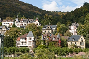 Houses on the north side of Neckar River, Heidelberg, Germany Houses on the north side of Neckar River, Heidelberg, Germany